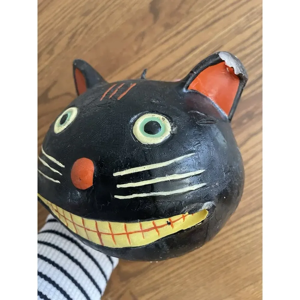 Halloween Black Cat Head Candle Retro Vintage Style 6.5”Tx7.5W Creepy Spooky